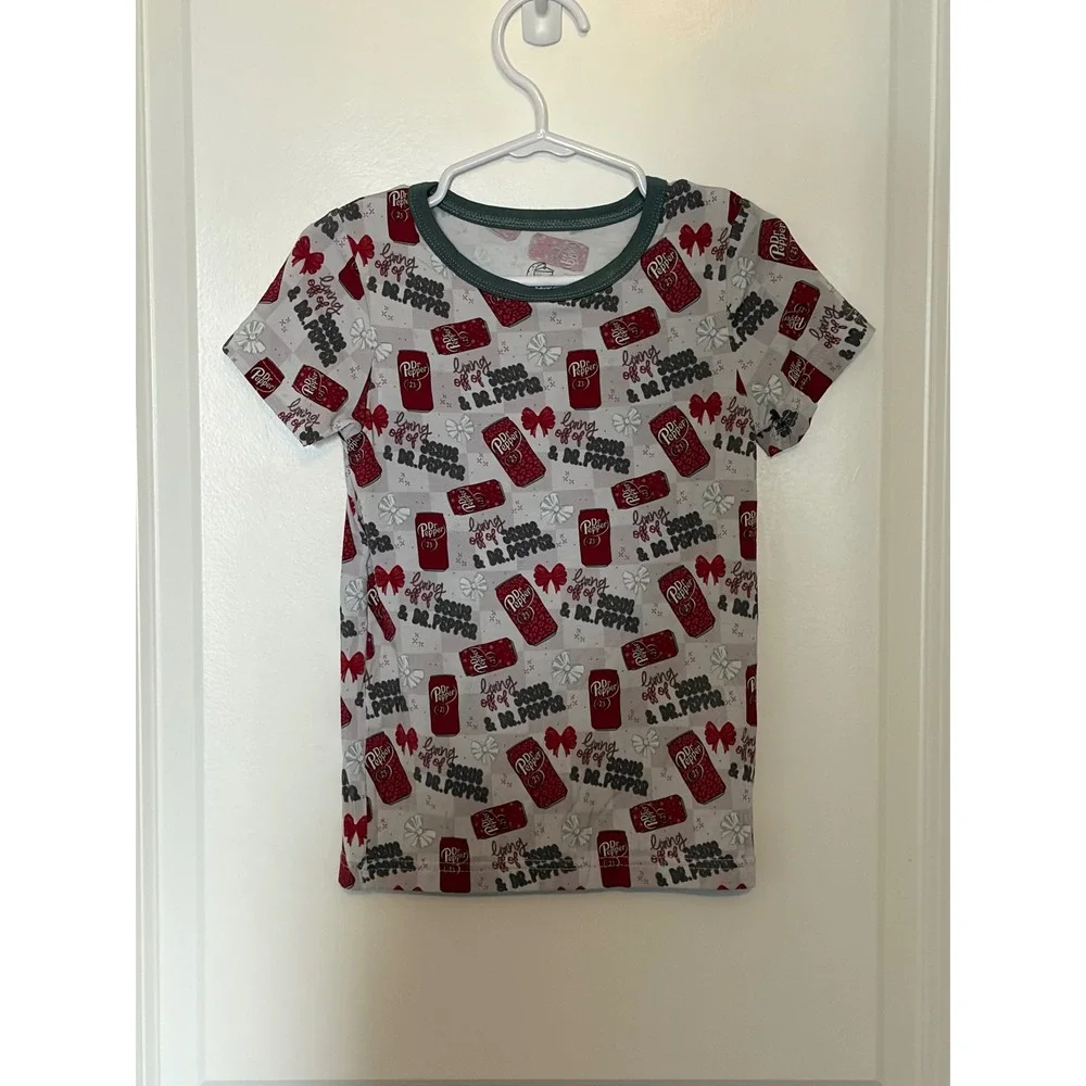 Gigi's Kids Pajama Set 4T‎ Dr Pepper Soda Print Short Sleeve Top Pants